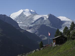 Blick vom Weg zum Col de la Forcletta (2874 m) auf Bishorn (4151 m), Weisshorn (4506 m), Stierbärg (3507 m) und Tête de Milon (3693 m), 1.8.2017